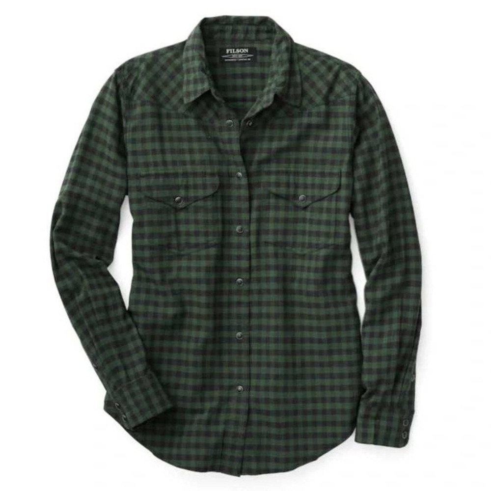 Filson Green Black Gingham Plaid Pioneer Wool Button Down Shirt Size Medium